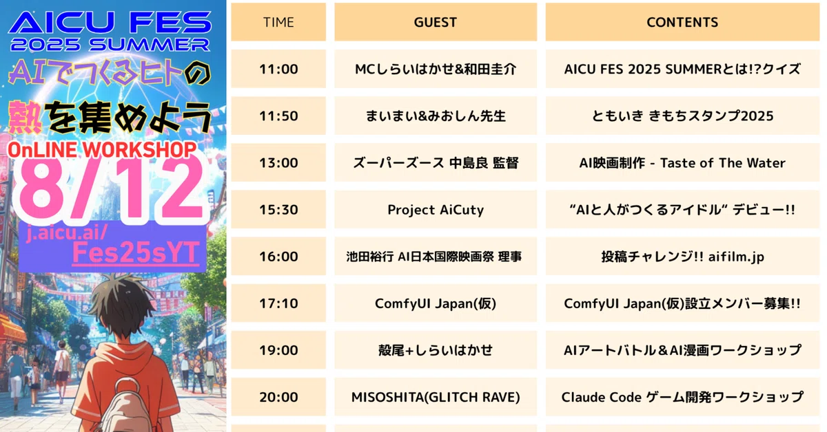 Cover Image for MacBook Airが当たる!怒涛の10時間配信オンラインワークショップ開催！ #AICUFes25s